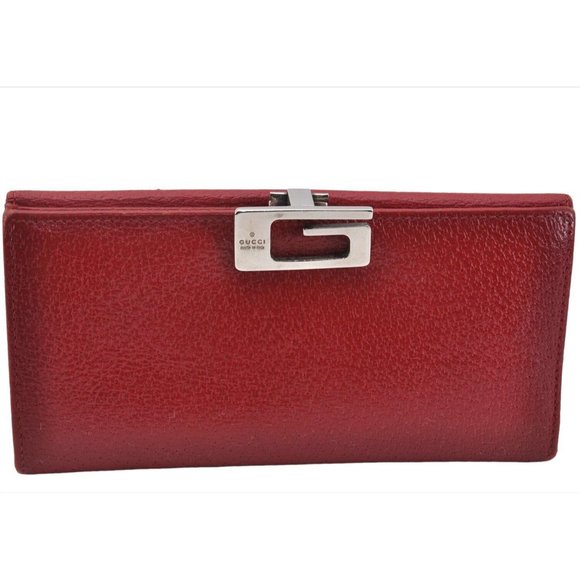 Gucci red leather wallet w square silver G clasp - Picture 9 of 15